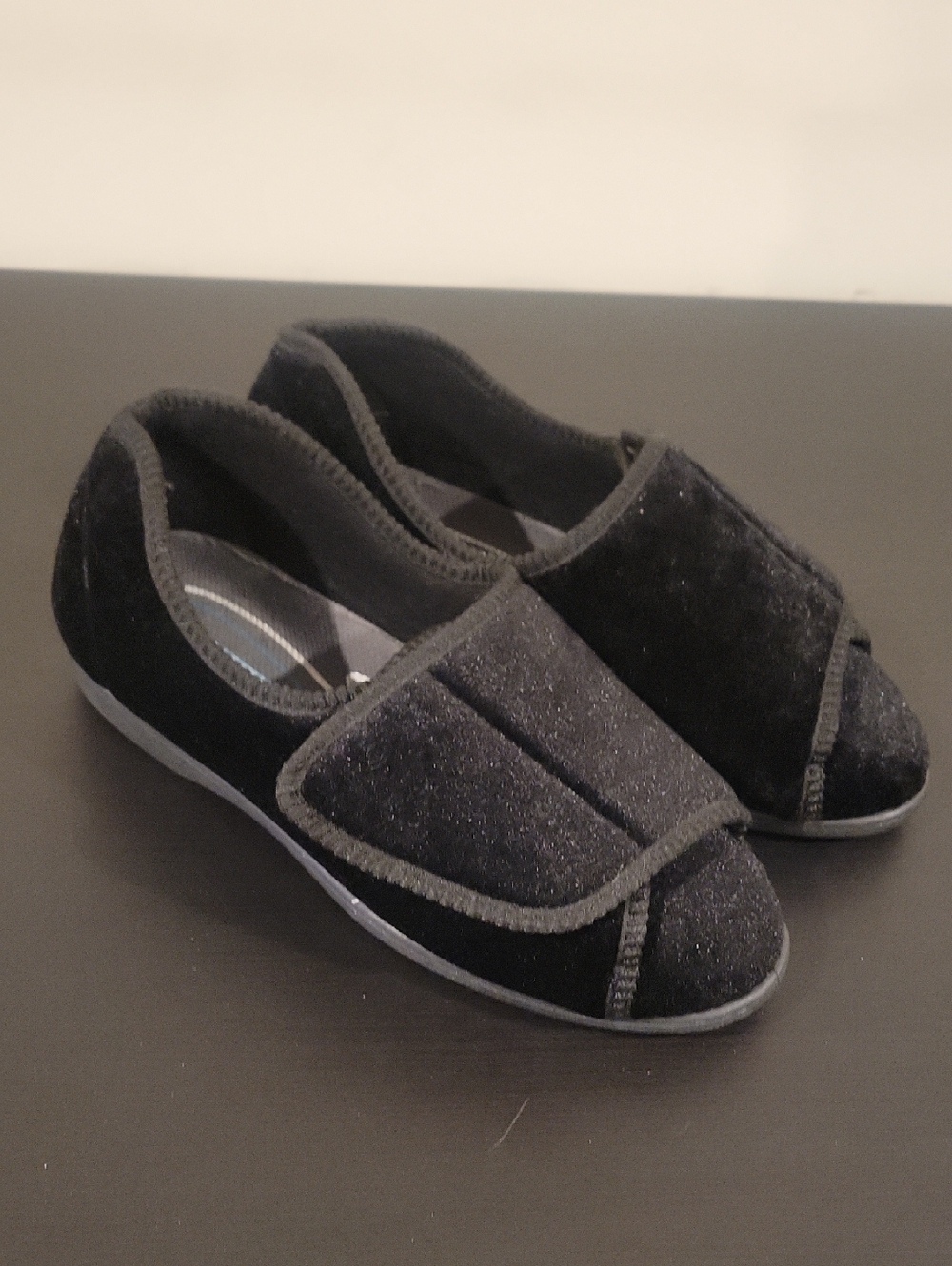 Women’s Black Velour Comfort Slip-On Diabetic Shoes With Velcro Closure